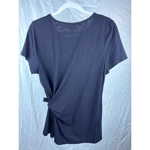 CHICOS Womens Sz 2 M Black Short Sleeve Top w/ Side Tie Cotton Blend India - Picture 4 of 7